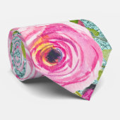 水彩バラピンクとクリームオンアクアグリッター ネクタイ (ロール)