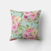 水彩バラピンクとクリームオンアクア アウトドアクッション (裏面)