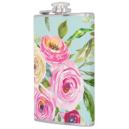 水彩バラピンクとクリームオンアクア フラスク
