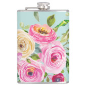 水彩バラピンクとクリームオンアクア フラスク (正面)