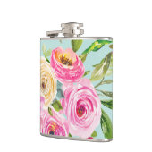 水彩バラピンクとクリームオンアクア フラスク (左)