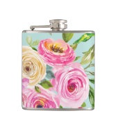 水彩バラピンクとクリームオンアクア フラスク (正面)