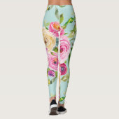 水彩バラピンクとクリームオンアクア レギンス (裏面)