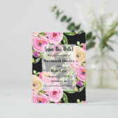 水彩バラピンクの黒い日付を保存 ポストカード (スタンド正面)