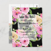 水彩バラピンクの黒い日付を保存 ポストカード (正面/裏面)