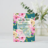 水彩バラピンクオンティール（緑がかった色）日付を保存 ポストカード (スタンド正面)