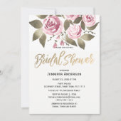 水彩バラピンクグリーンブライダルシャワー 招待状 (正面)
