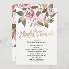 水彩バラピンクグリーンブライダルシャワー 招待状