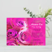 水彩バラピンクネオンバルミツワー招待状 招待状 (スタンド正面)