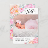 水彩バラピンクフローラベビーガール写真 案内状 (正面/裏面)