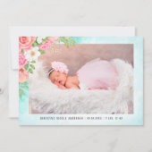 水彩バラピンクフローラベビーガール写真 案内状 (正面)