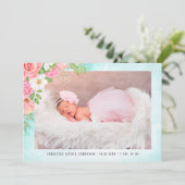 水彩バラピンクフローラベビーガール写真 案内状 (スタンド正面)