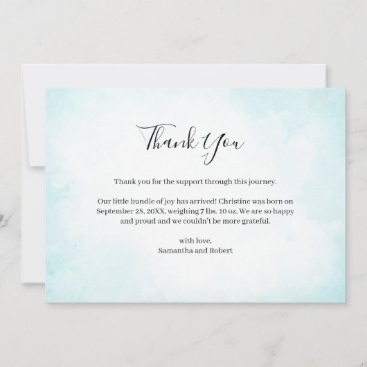 水彩バラピンクフローラベビーガール写真 案内状 (裏面)