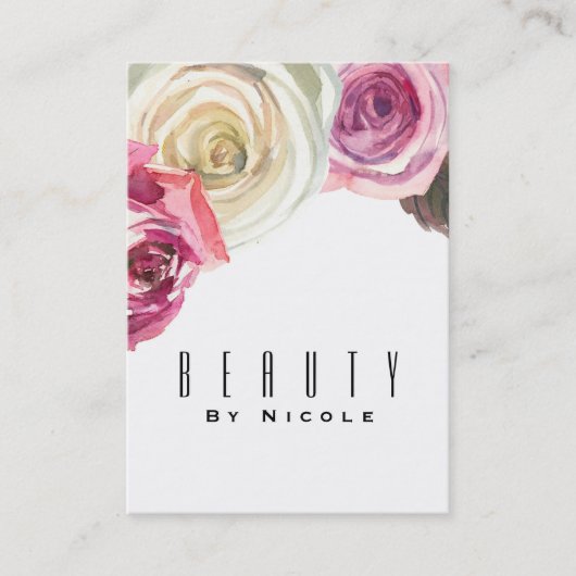 水彩バラピンクホワイトフローラグラムシック 名刺 (正面)