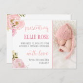 水彩バラピンク写真誕生のお知らせ 案内ポストカード (正面/裏面)