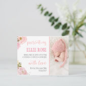 水彩バラピンク写真誕生のお知らせ 案内ポストカード (スタンド正面)