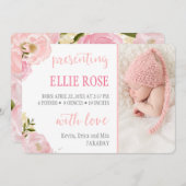 水彩バラピンク写真誕生のお知らせ 案内状 (正面/裏面)