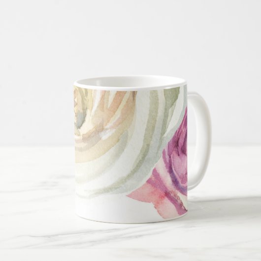 水彩バラピンク&ホワイトシックフローラグラム コーヒーマグカップ (正面右)