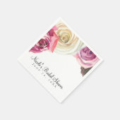 水彩バラピンク&ホワイトシックブライダルシャワー スタンダードカクテルナプキン (角)