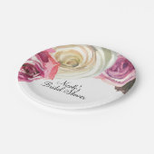 水彩バラピンク&ホワイトシックブライダルシャワー ペーパープレート (アングル)