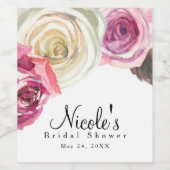 水彩バラピンク&ホワイトシックブライダルシャワー ワインラベル (シングルラベル)