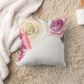 水彩バラピンク&ホワイトフローラグラム クッション (ブランケット)