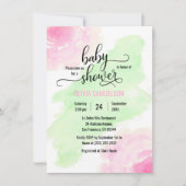 水彩バラピンク&ミントグリーンベイビーシャワー 招待状 (正面)