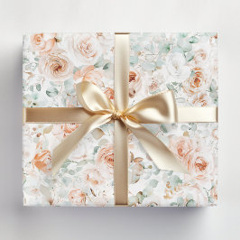 水彩バラフラワーユーカリ離れフローラ ラッピングペーパー