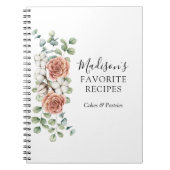 水彩バラフラワーユーカリ離れレシピ ノートブック (正面)