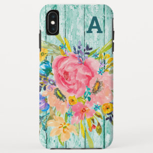 水彩バラフローラスプレー付イニシャル iPhone XS MAXケース