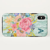 水彩バラフローラスプレー付イニシャル Case-Mate iPhoneケース (裏面(横))