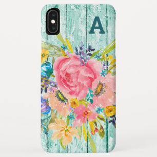 水彩バラフローラスプレー付イニシャル iPhone XS MAXケース