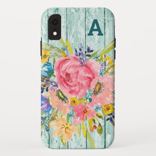 水彩バラフローラスプレー付イニシャル Case-Mate iPhoneケース (裏面)