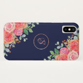 水彩バラフローラネイビーグリッターモノグラム Case-Mate iPhoneケース (裏面(横))