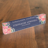 水彩バラフローラネイビーバラ金ゴールドグリッター デスクネームプレート (側面)