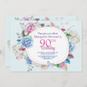 水彩バラフローラフレーム90誕生日 招待状 (正面/裏面)