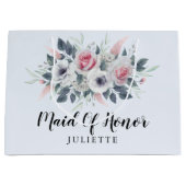 水彩バラフローラブルーメイド・オブ・オーナー(花嫁付き添い人) ラージペーパーバッグ (正面)