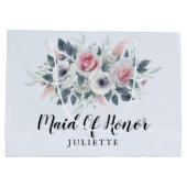 水彩バラフローラブルーメイド・オブ・オーナー(花嫁付き添い人) ラージペーパーバッグ (裏面)