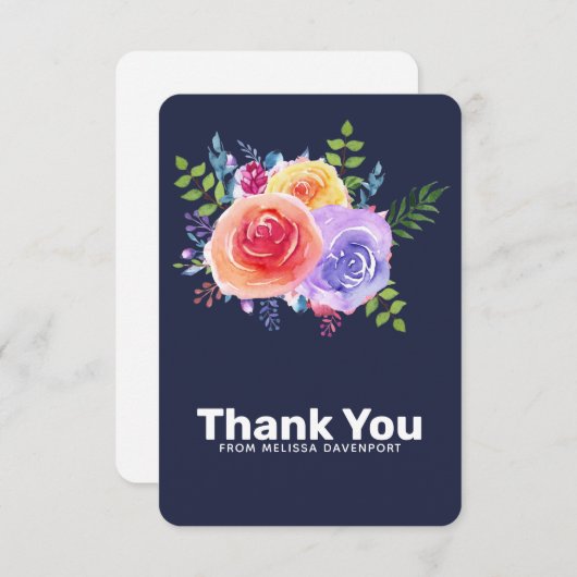 水彩バラフローラブーケありがとう サンキューカード (正面/裏面)