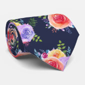 水彩バラフローラブーケパターン ネクタイ (ロール)