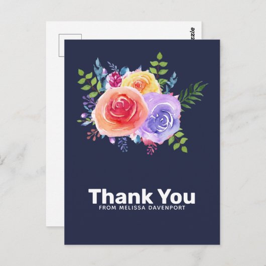 水彩バラフローラブーケパーティーありがとう ポストカード (正面/裏面)