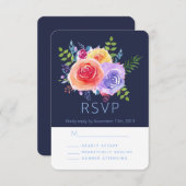 水彩バラフローラブーケパーティーRSVP 出欠カード (正面/裏面)