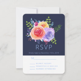 水彩バラフローラブーケパーティーRSVP 出欠カード