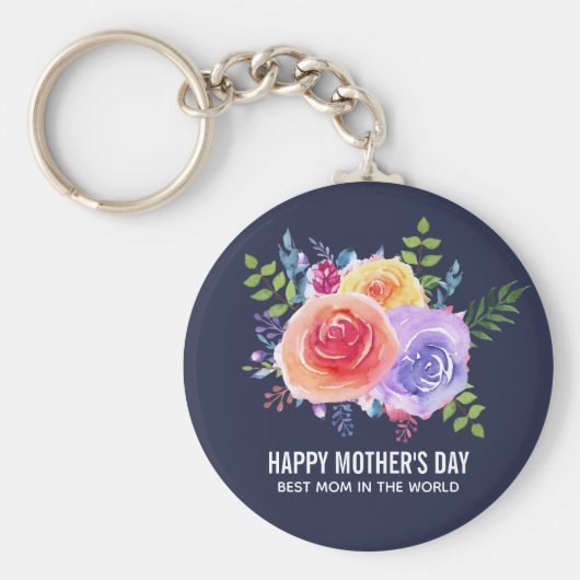 水彩バラフローラブーケマザーズデイ キーホルダー (正面)