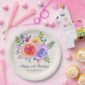水彩バラフローラブーケ誕生日 ペーパープレート (パーティー)