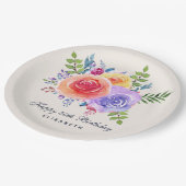 水彩バラフローラブーケ誕生日 ペーパープレート (アングル)