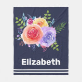 水彩バラフローラブーケ フリースブランケット (正面)