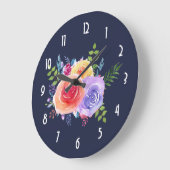 水彩バラフローラブーケ ラージ壁時計 (傾斜)