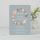 水彩バラフローラリースバプテスマ1st誕生日 箔招待状 (立ち正面)