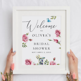 水彩バラフローラ歓迎ブライダルシャワー ポスター